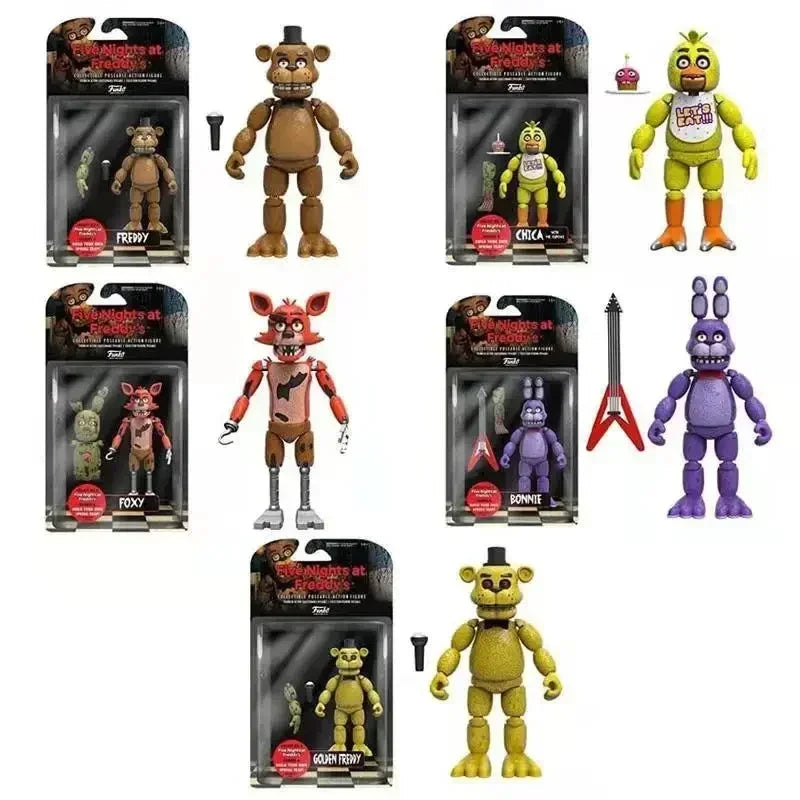 14CM FNAF Figures Nightmare Freddy Bonnie Foxy Chica Action Figure Movable Blacklight Freddy Frostbe PVC Model Collection Toys