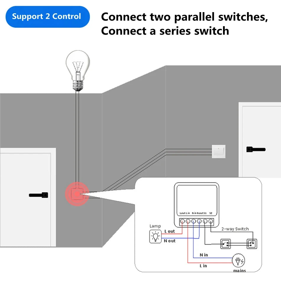 Mini DIY Smart Switch Tuya WiFi Light Switches Module Need Neutral Wire 2 Ways Timer Wireless Breaker Work for Alexa Google Home
