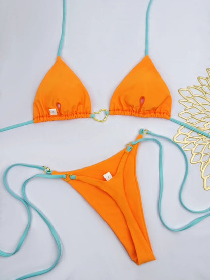 New Solid Color White Bikini Women suit Low Waist Lace-up Fashionable Swimsuit Two-piece Set