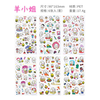 6Pieces/Set Transparent Pvc Waterproof Cartoon Sticker DIY Hand Account Decorative Stickers Kawaii Phone Cup Stickers