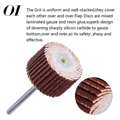 10pcs Flap Wheel Disc Sanding Drill Abrasive Sandpaper 80-600Grit Polishing Grinder For Rotary Tools With 1 Mandrel