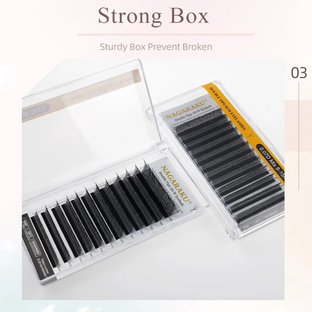 NAGARAKU Double Tips 3D W Shape False Eyelash Extensions Premade Volume Fans Autofan Lashes Bloom Mesh YY Eyelashes 6D