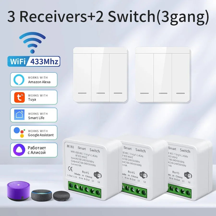 Tuya Smart WiFi Switch For Lighting RF 433MHz Wireless Switch Smart Life APP Voice Control Work With Alice Alexa Google Home