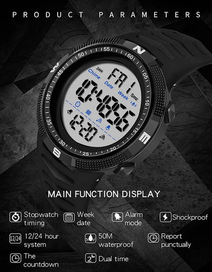 SANDA 6014 Military Sport Watch for Men Clock Digital Wristwatches Shockproof Countdown Waterproof Bracelet Relojes Para Hombre