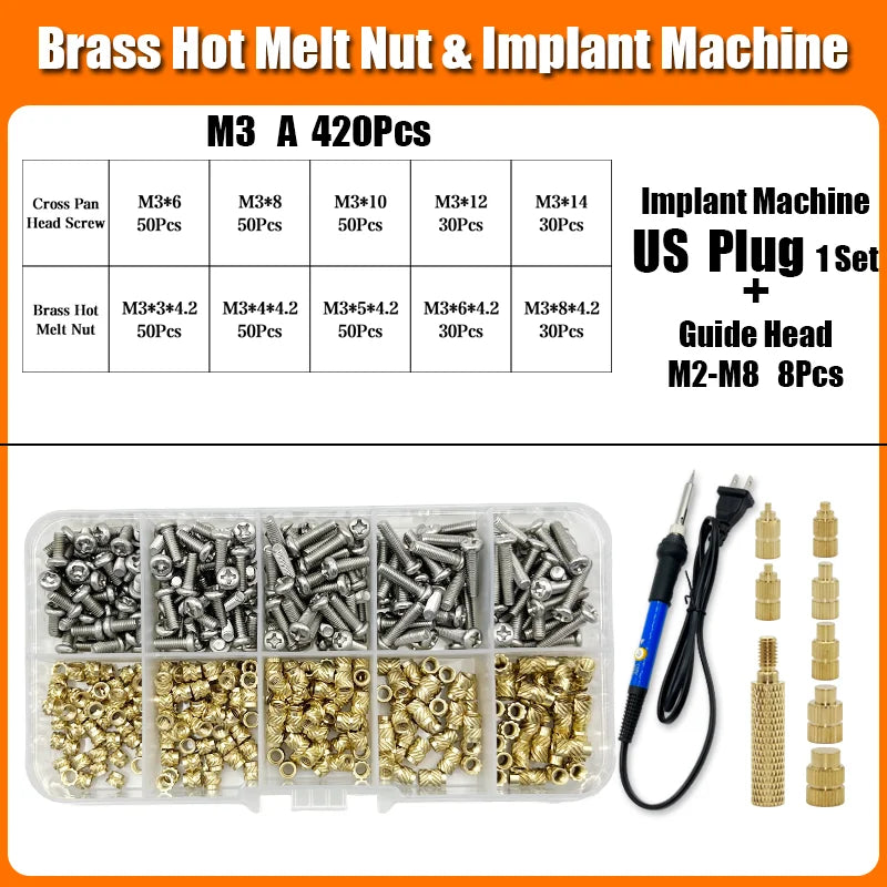 Brass Hot Melt Threaded Insert Nut Iron Tip 3D Printer Accessorie Heating Nut  Stainless Screw Bolt Insertnut Kit M2 M2.5 M3 M4