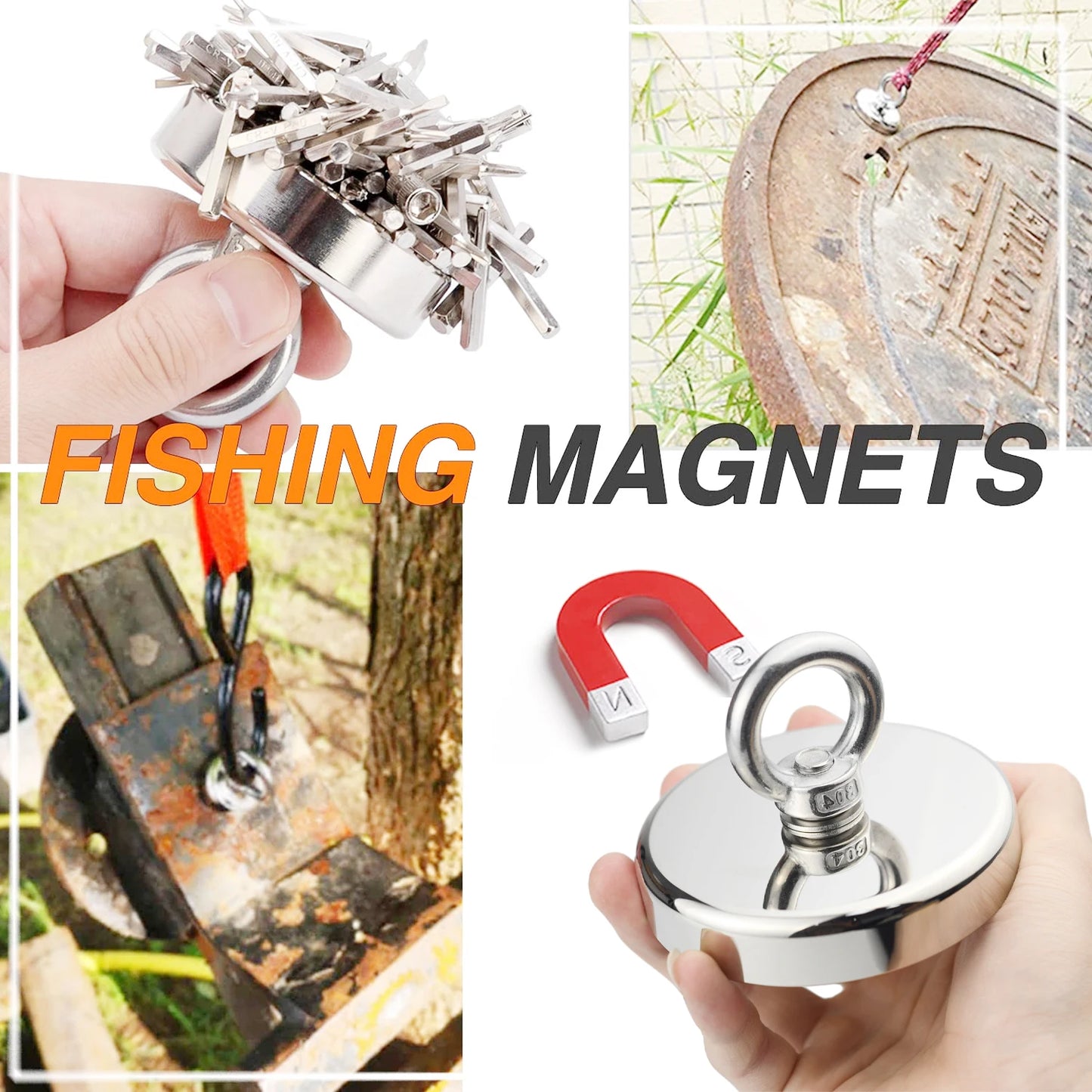 Super Strong Neodymium Fishing magnet Hook N52 Heavy Duty Rare Earth magnet with Countersunk Hole Eyebolt Salvage Magnet Imans