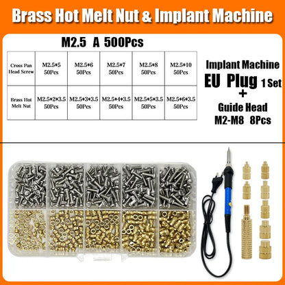 Brass Hot Melt Threaded Insert Nut Iron Tip 3D Printer Accessorie Heating Nut  Stainless Screw Bolt Insertnut Kit M2 M2.5 M3 M4