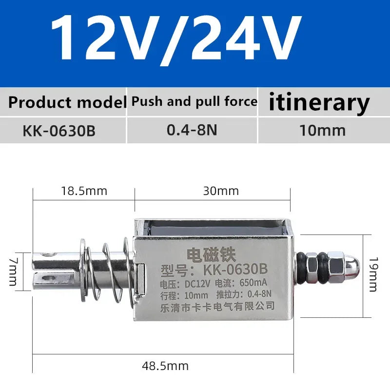 DC12V 24V Through Push Pull Small DC Electromagnet 0520B 0530B 0630B 0730B Strong Pull Switch 5N Stroke Magnet