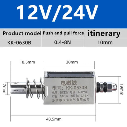 DC12V 24V Through Push Pull Small DC Electromagnet 0520B 0530B 0630B 0730B Strong Pull Switch 5N Stroke Magnet