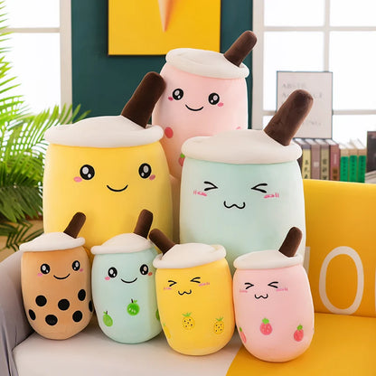 Kawaii Boba Fruit Bubble Tea All Series Cartoon Plush Toy Stuffed Animals Cute Food Milk Tea Soft Toys Room Decor Pillow Gifts