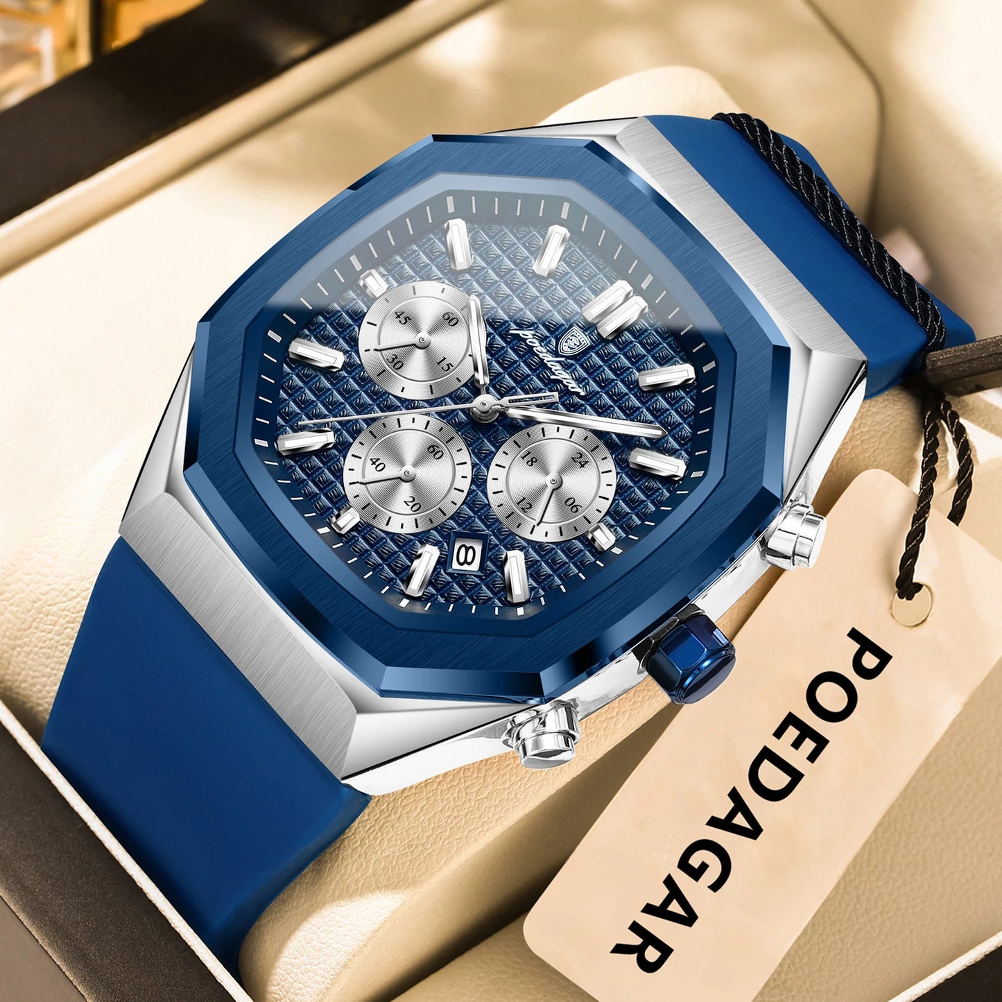 POEDAGAR Business Men's Watch Chronograph Date Silicone Strap Quartz Man Watch Waterproof Luminous Fashion Watches For Men Reloj