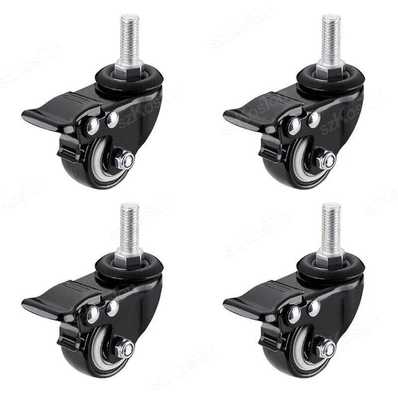 4pcs/kit Furniture Casters 1.5/2Inch M8/M10 Thread Stem Swivel Wheels Without/with Brakes Heavy Duty Coffee Table Chair Bin Cart