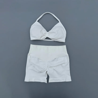 2 Piece Sports Gym Set Strappy Bra Yoga Underwear Short Sport Leggings Bicycle Running Sportswear Woman Seamless Yoga Set