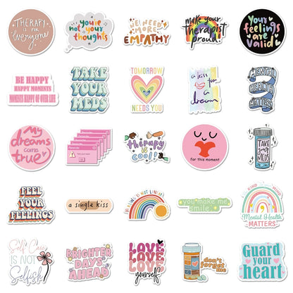 50/100PCS Mental Health Motivational Phrase Theme Stickers Cartoon Graffiti Decal DIY Phone Fridge Helmet Laptop Car Stickers