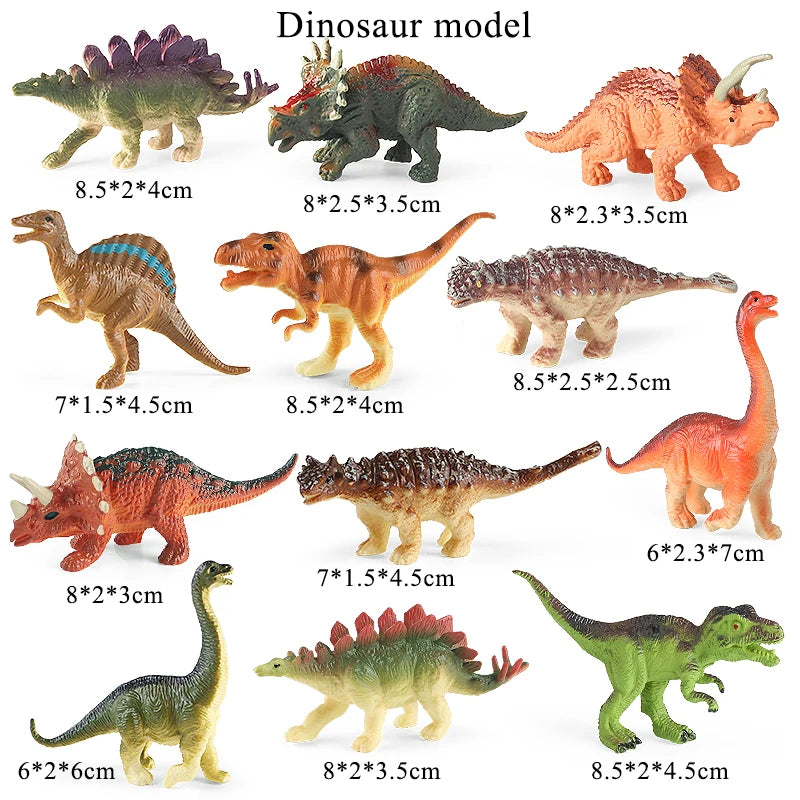 Oenux 12PCS Small Jurassic Dinosaur Set Brinquedo T-Rex Velociraptor Spinosaurus Mosasaur Model Action Figure Collection Kid Toy