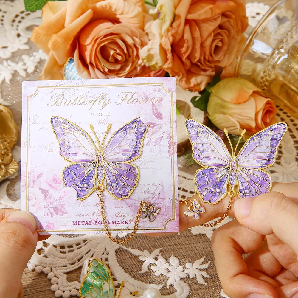 Mini Cute Butterfly Metal Bookmark With Chain And Gold Foil Design, Butterfly Book Page Holder, Vintage Bookmark To Aid Reading