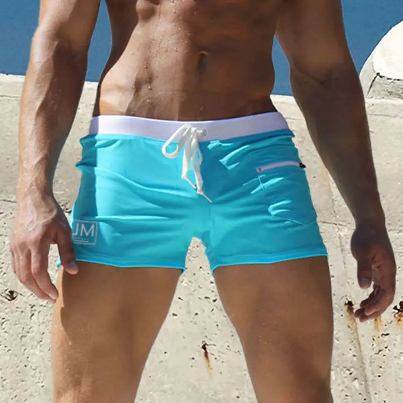 JOCKMAIL Mens Swimwear Short Swim Trunks Bathing Suit Swim Brief Beach Short Square Leg Board Short with Zipper Pocket Summer