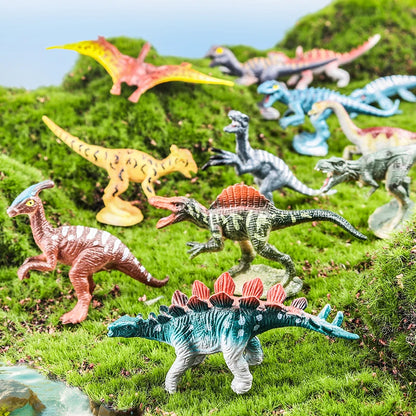 Oenux 12PCS Small Jurassic Dinosaur Set Brinquedo T-Rex Velociraptor Spinosaurus Mosasaur Model Action Figure Collection Kid Toy