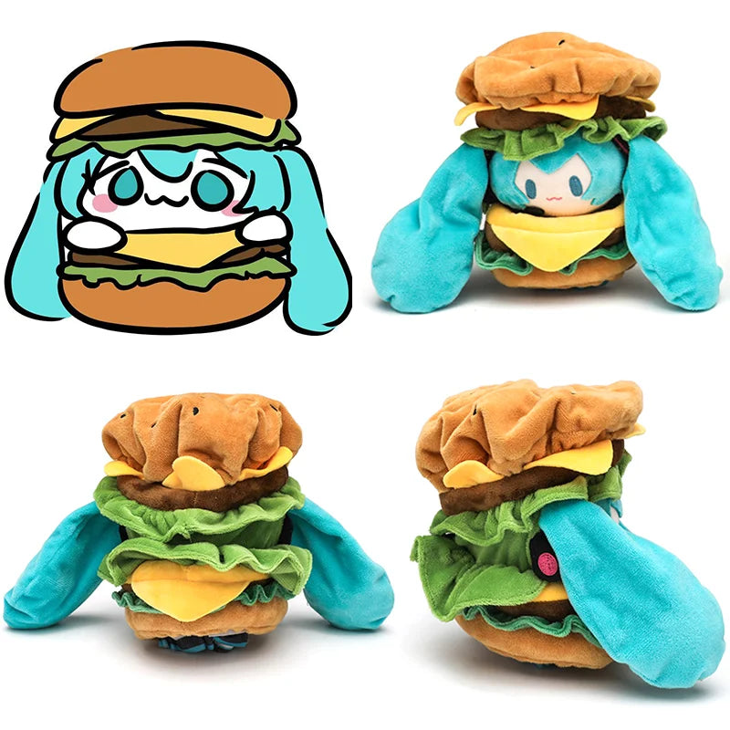 Hatsune Miku Kawaii Q Version Figure Doll Cute Hamburg Doll Clothes Anime Peripheral Bag Pendant Toy Soft Ornament Toys Gifts