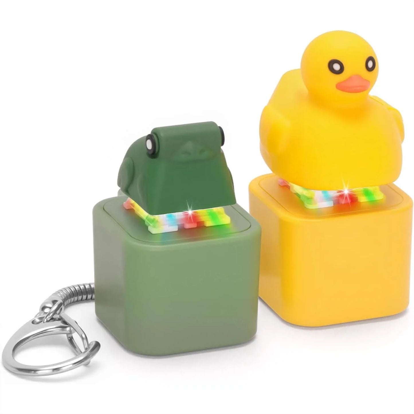 Rechargeable Duck Frog Fidget Clicker Keychain with LED Light, Sensory Toy for Adults Stress Relief Anxiety (Yellow&Green, 2P)