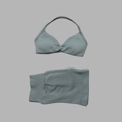 2 Pieces Yoga Gym Set Women Seamless Strappy Yoga Bra High Waist Workout Scrunch Shorts Sports Set Fitness Clothes Sportswear