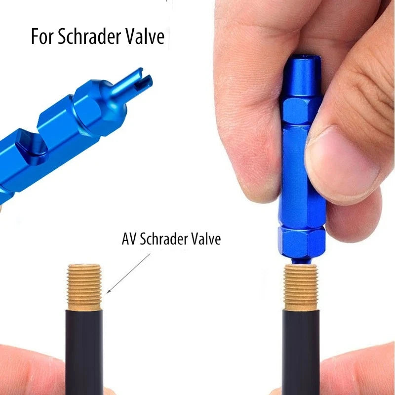 3-in-1 Bike Multifunctional Valve Core Remover Tool Wrench Spanner For Bicycle Schrader and Presta Valve Extender