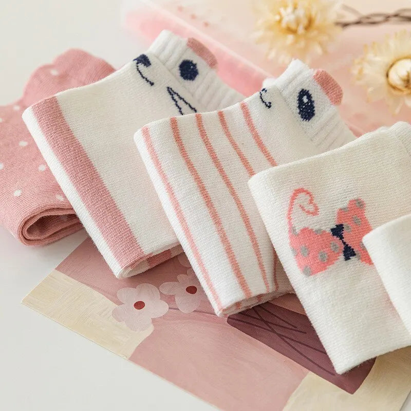 5/10/20 Pairs Women's Short Tube Socks Pink Cat Thin Four Seasons Cute Boat Sockslow Top Ins Trendy Socks