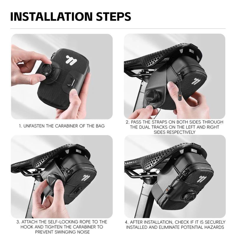WEST BIKING Bicycle Saddle Bag Lightweight Waterproof Bike Seat Tail Bags Wear-Resistant Rotating Lacing Buckle Bike Accessories