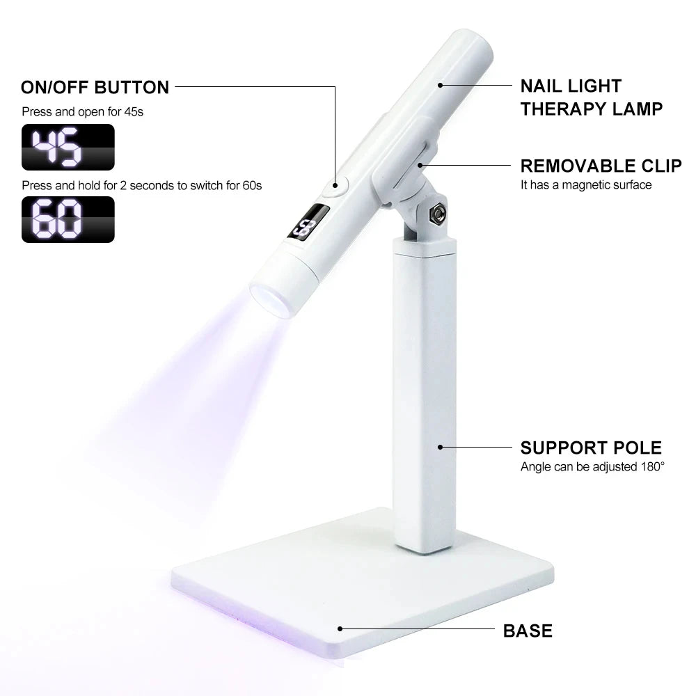Rechargeable Portable UV LED Nail Lamp - Gel Polish Drying Desk Stand Light Support Base for Nail Art