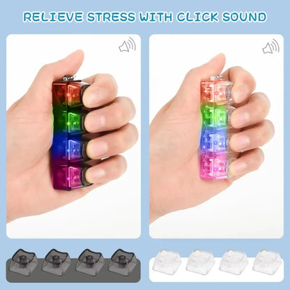 LED Keyboard Fidget Keychain 4/9 Keys Clicker Light Up Button Stress Relief Key Chain for Office Desk Finger Exercise Keycap