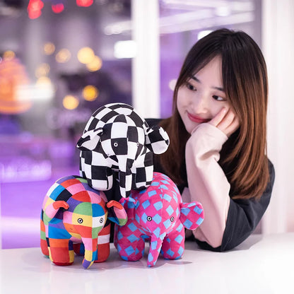 Children's Kawaii Anime Plush Toy Elmer the Elephant and the Bear Butter Cute Cartoon Plaid Elephant Emma Christmas Gift