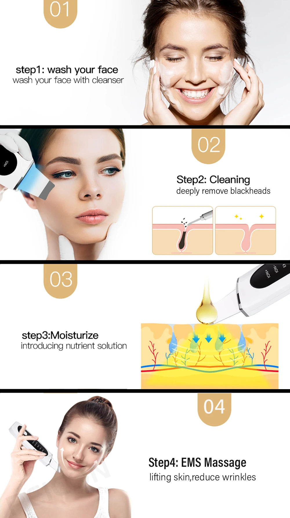 Ultrasonic Skin Scrubber Facial Peeling Face Scrubber Blackhead Remover Ance Pore Deep Facial Cleaning Spatula Facial Cleanser
