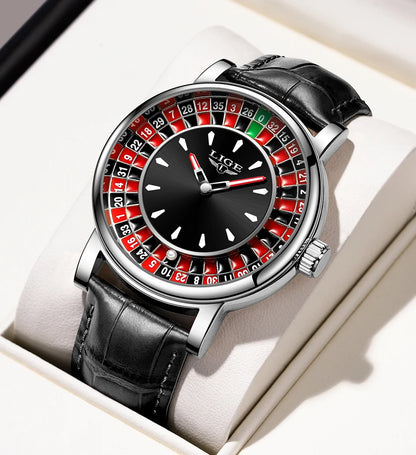 LIGE Fashion Men Watch Rotating Dial Las Vegas Roulette Desktop Theme Watch Men Waterproof Luminous Clock Watches Creative Clock