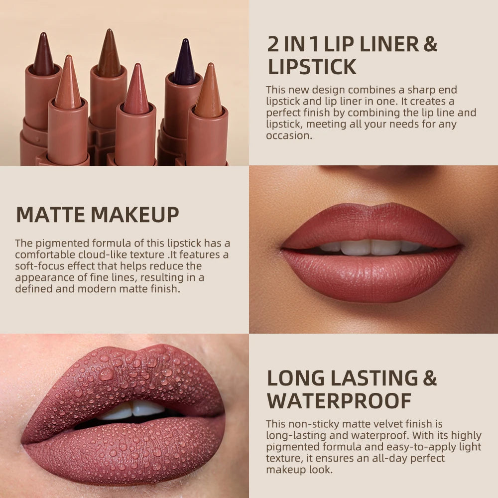 Lakerain Lip Liner Matte Black Brown Velvet Lipstick Waterproof Non Sticky Contouring Tint Lipliner Crayon Lip Makeup