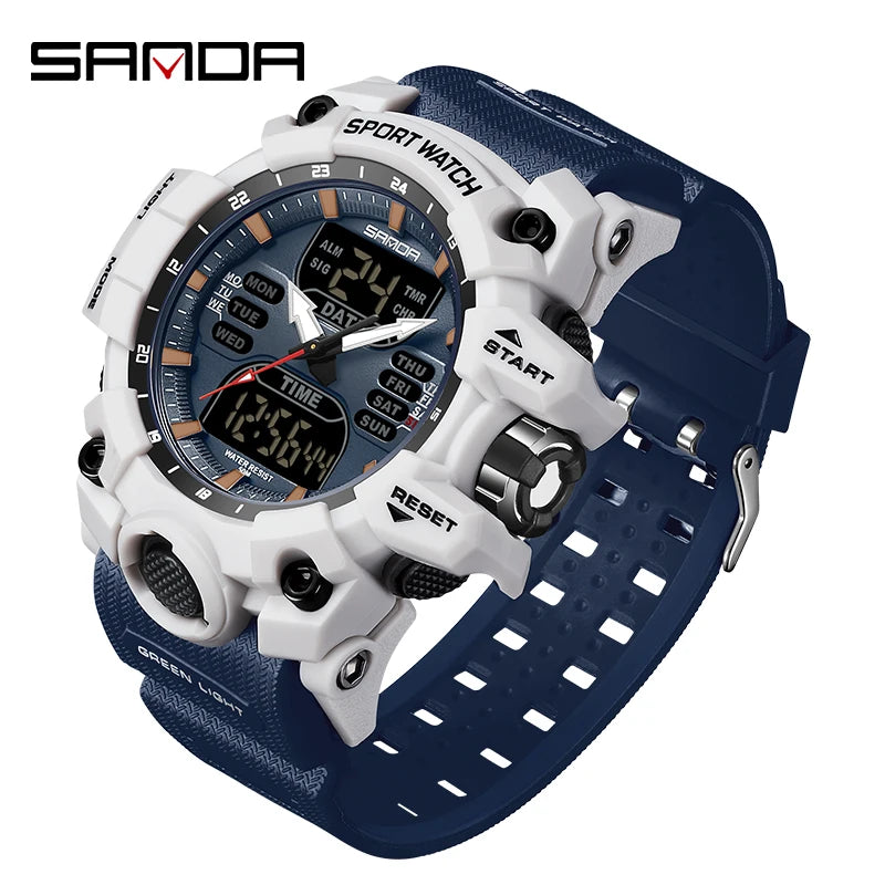 SANDA Outdoor Sports Military Mens Watch LED Digital Electron Quartz Male Wristwatch Dual Display Clock Men Relogio Masculino