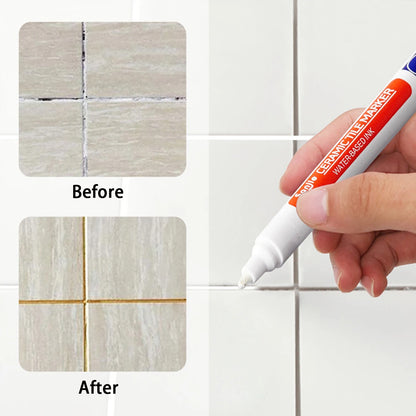 1Pcs Waterproof Ceramic Tile Grout Marker Pen, White Tile Repair Pen with Anti-Mold Filler, Bathroom Floor Tile Gap Cleaning Pen