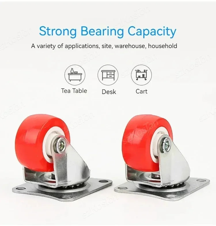 4Pcs/lot 1-2inch Furniture Caster PVC Red Universal Wheel Swivel Caster Roller Wheel For Platform Trolley Accessory