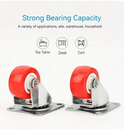 4Pcs/lot 1-2inch Furniture Caster PVC Red Universal Wheel Swivel Caster Roller Wheel For Platform Trolley Accessory