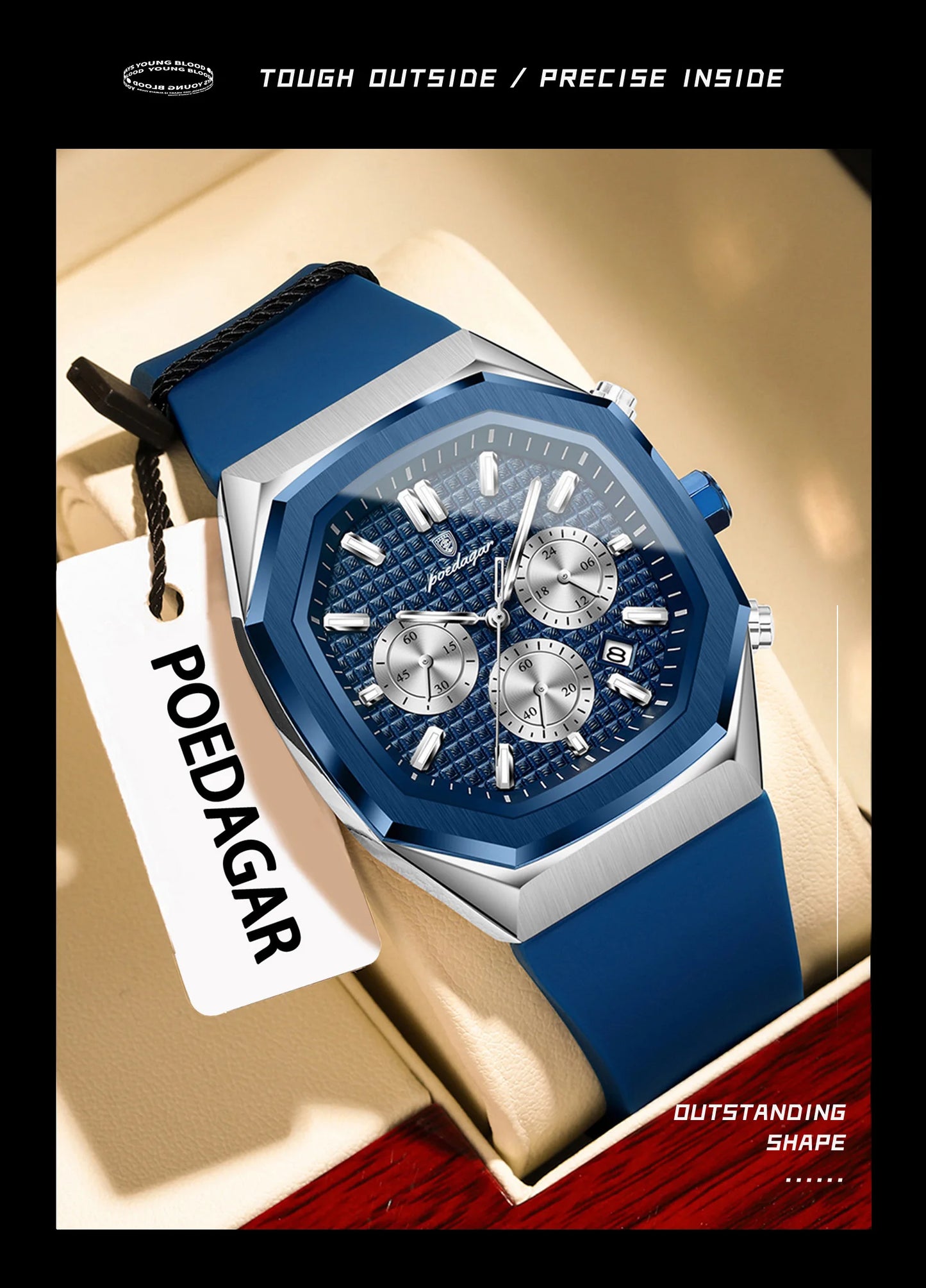 POEDAGAR Business Men's Watch Chronograph Date Silicone Strap Quartz Man Watch Waterproof Luminous Fashion Watches For Men Reloj