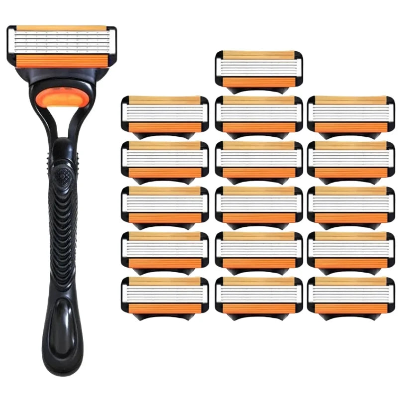 6-layer Manual Razor Set, 1 Handle With4/8/12/16/24 Refills Stainless Steel Manual Shave Razors For Daily Face Care