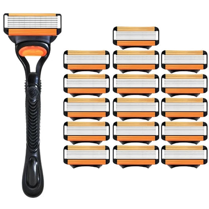 6-layer Manual Razor Set, 1 Handle With4/8/12/16/24 Refills Stainless Steel Manual Shave Razors For Daily Face Care