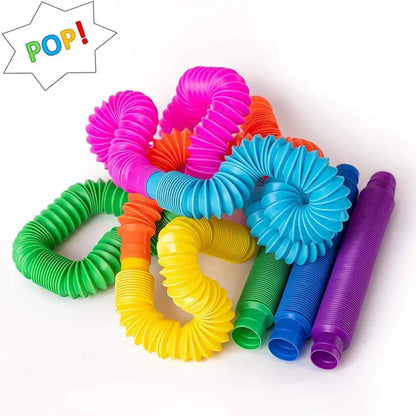 6 Pcs/Pack Pop Tubes Sensory Toys Fidget Pop Tube Stress Relief Decompression Finger Toy Telescopic Tube for Kids Teenager Gifts