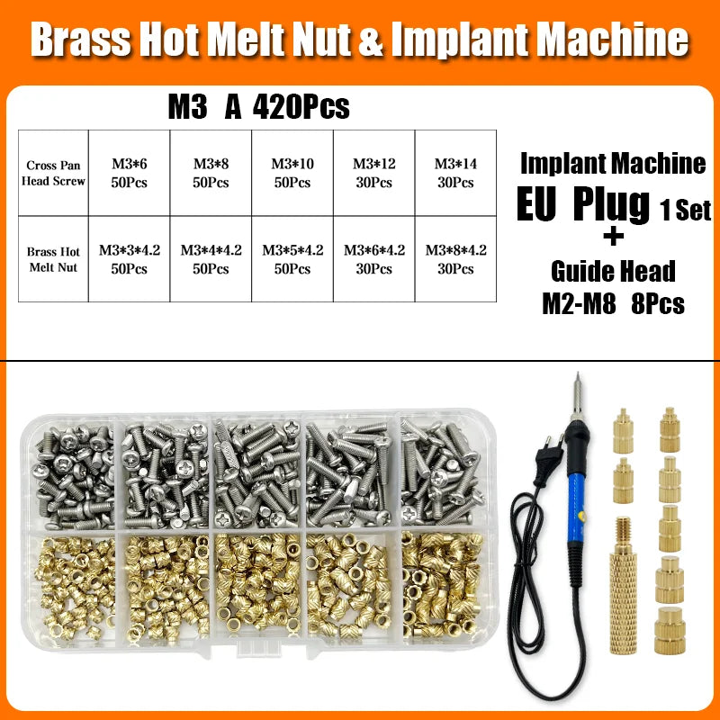 Brass Hot Melt Threaded Insert Nut Iron Tip 3D Printer Accessorie Heating Nut  Stainless Screw Bolt Insertnut Kit M2 M2.5 M3 M4