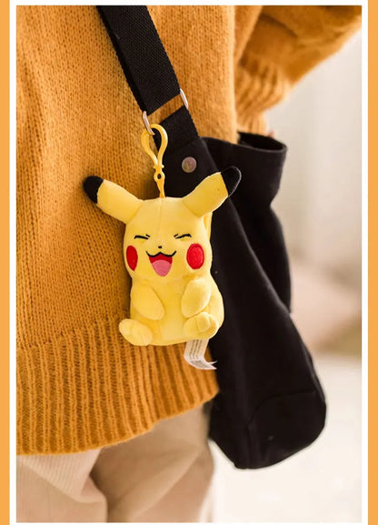 Anime Pokemon Kawaii Pikachu Keychain Eevee Mew Bulbasaur Charmander Snorlax Psyduck Stuffed Toy Cute Plush Keyring Doll Pendant