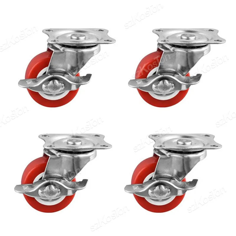 4Pcs/lot 1-2inch Furniture Caster PVC Red Universal Wheel Swivel Caster Roller Wheel For Platform Trolley Accessory