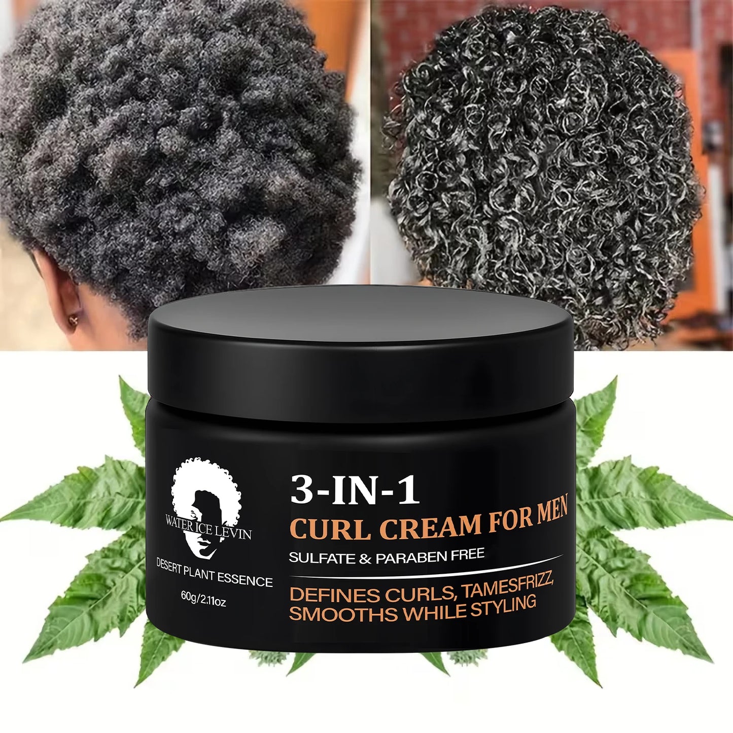 3-in-1 Curl Cream for Men, Sulfate & Paraben Free, Defines Curls & Tames Frizz, Smooth Styling Cream.