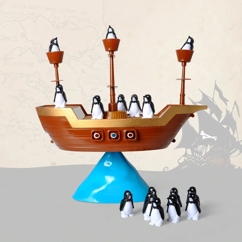 Pirate Boat Puzzle Desktop Game Toy Board Game Balance Penguin Pirate Ship for Parent-child Interaction Birthday Gift