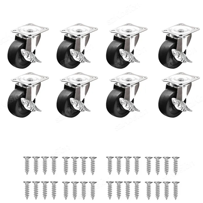 8/4/2Pcs 1/1.25/1.5/2inch PVC Furniture Caster Wear Resistant Mute Universal Heavy Trolley Wheels 360 Degrees Swivel Castor