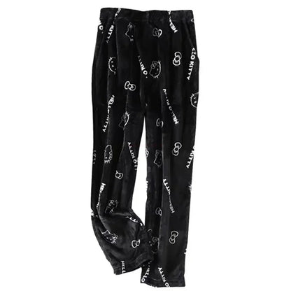 Christmas Sanrio Hello Kitty Pajamas Halloween Flannel Fashion Trouserswomen Kawaii Woolen Anime Cartoon Casual Home Pant Autumn