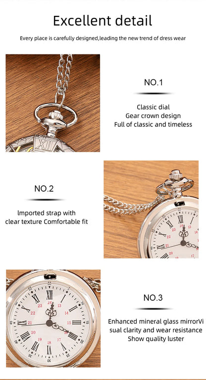 Fashion New Vintage Relief Carved And Hollowed Out Roman  Flip Style Pocket Watch On Chain Pendant Clock Chain Mens Women